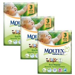 Moltex Nature No1 Midi Box ~(size 3)~ (102 nappies) ~ 3 packs ~ SAVE 3.48